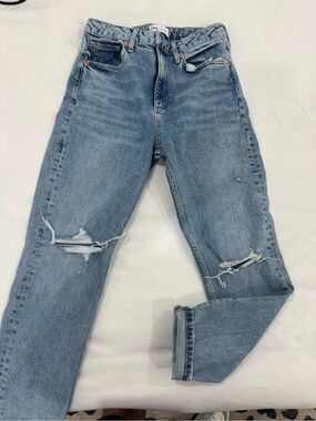 Zara Light Blue High Rise Distressed Jeans